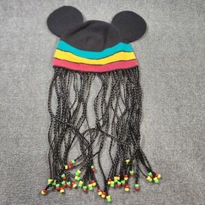 Disney World Mickey Mouse Ears Jamaican Rasta Braids Beads Beanie Hat Reggae
